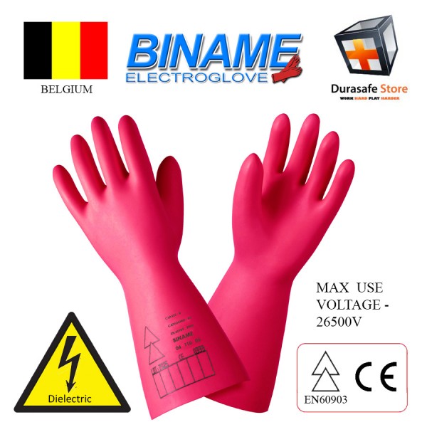 BINAME BGL3 Electro Rubber Insulating Glove Class 3 Work 26500V Test 30000V Red 410mm Size 9,10, Belgium