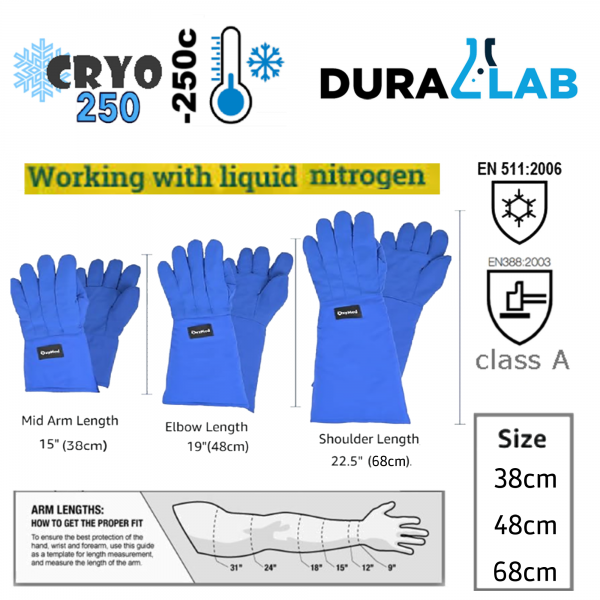 DURALAB Cryogenic Glove Blue -250 C, liquid nitrogen protective Size 38 cm