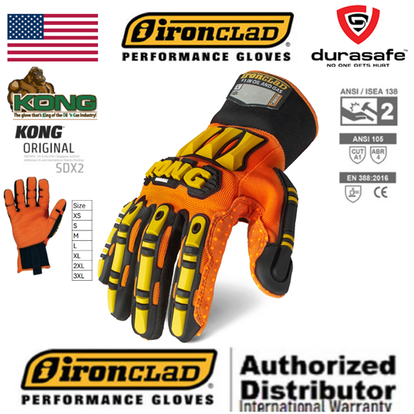 Ironclad KONG SDX2 Original Oil & Gas Impact & Slip Resistant Mechanics Glove, Orange