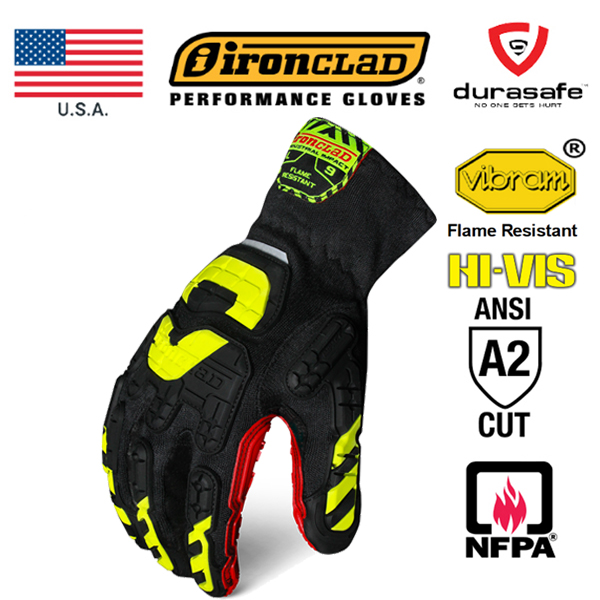 IRONCLAD VIB-FRES Vibram Flame Resistant Impact Glove Black/Red