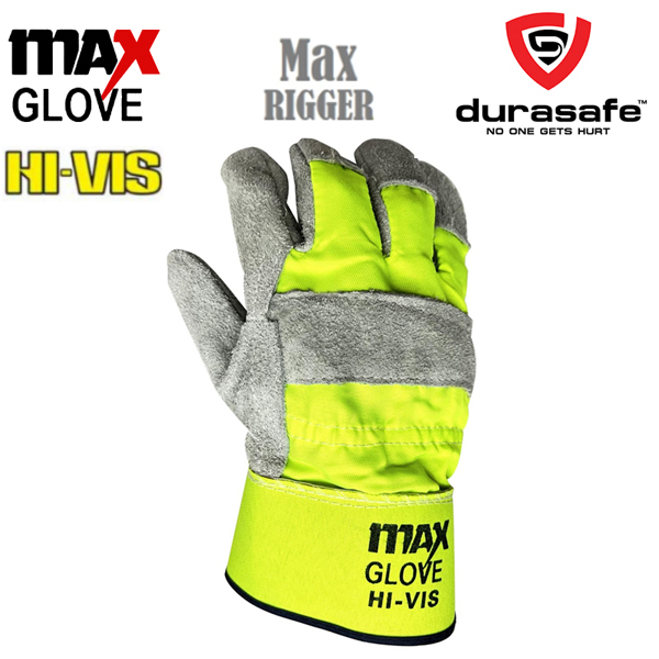 MAXGLOVE DuraRigger Hi-Vis Yellow Leather Palm Glove