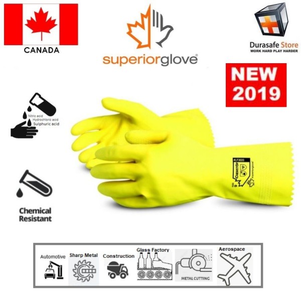 SUPERIOR LF3020 Chemstop Yellow Flock-Lined Latex Chemical Resistant Glove
