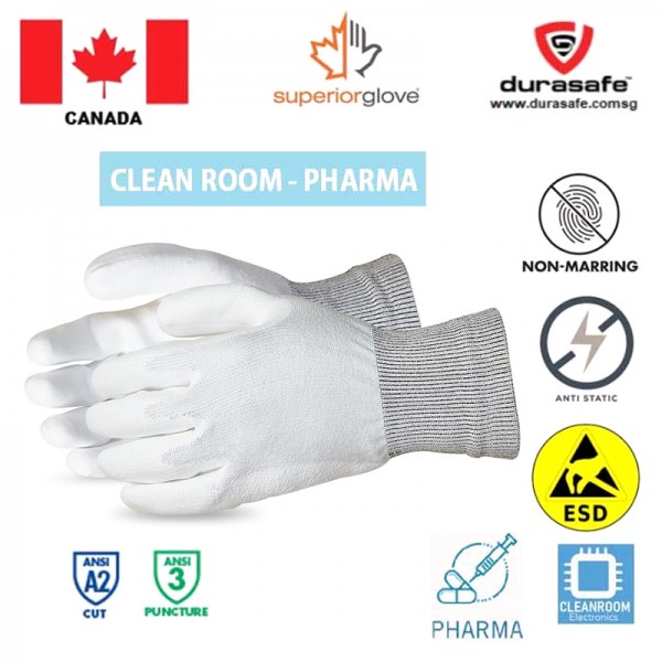 SUPERIOR S13TAPUBH TenActiv™ Cleanroom Cut-Resistant Palm Coated Glove White