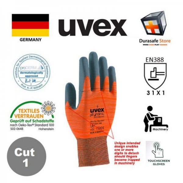 UVEX 60054 Phynomic X-Foam HV Polyamide Glove Orange