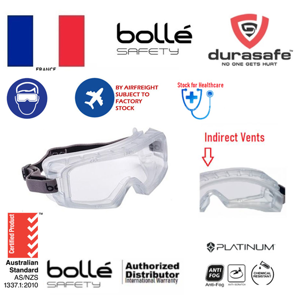 BOLLE 1686101 Coverall 3AF/AS Safety Goggles Clear - Indirect Vents