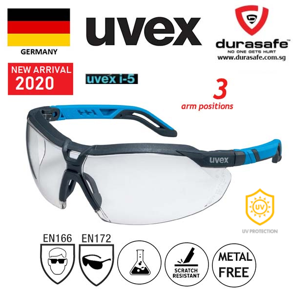 UVEX 9183265 I-5 Safety Spectacle Blue Frame Clear Supravision Extreme Len