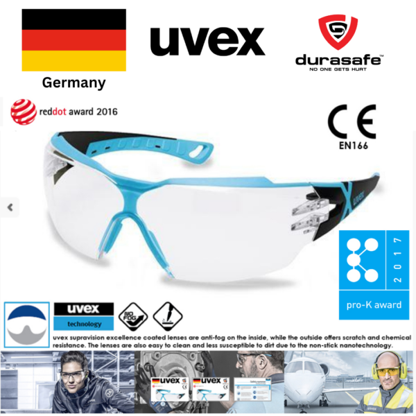 UVEX 9198256 Pheos CX2 Safety Spectacle Blue Frame Clear Supravision Excellence Len