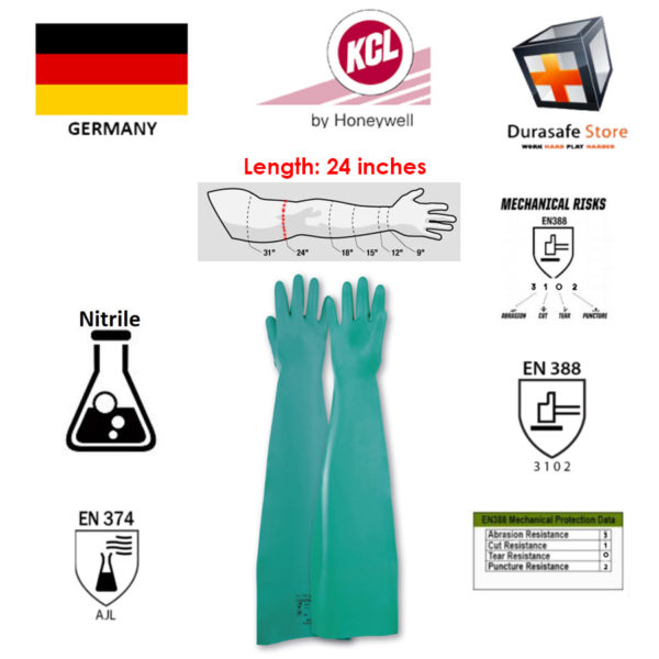KCL GERMANY 733 Camatril Chemical Resistant Nitrile Glove Green 24″ Size 8-10