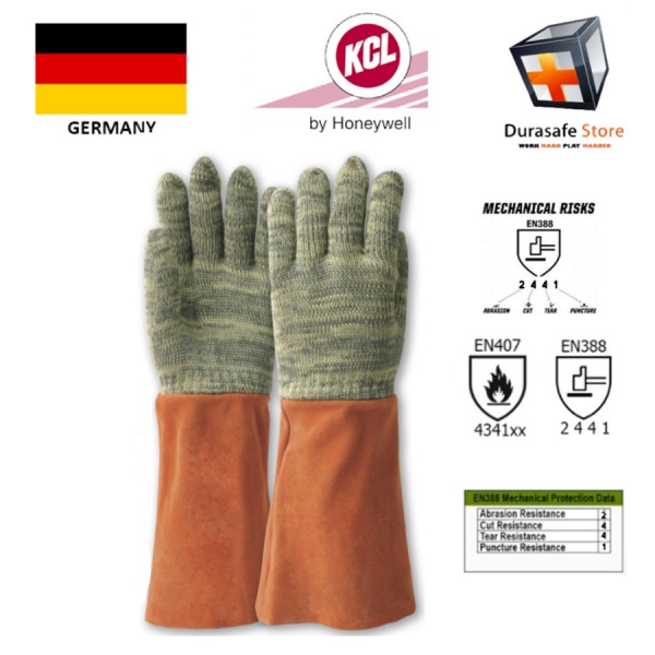 KCL GERMANY 954 KarboTECT L Heat Resistant 300ºC/572ºF Carbon/Para-Aramid Glove Yellow/Black 15″ Size 9,10