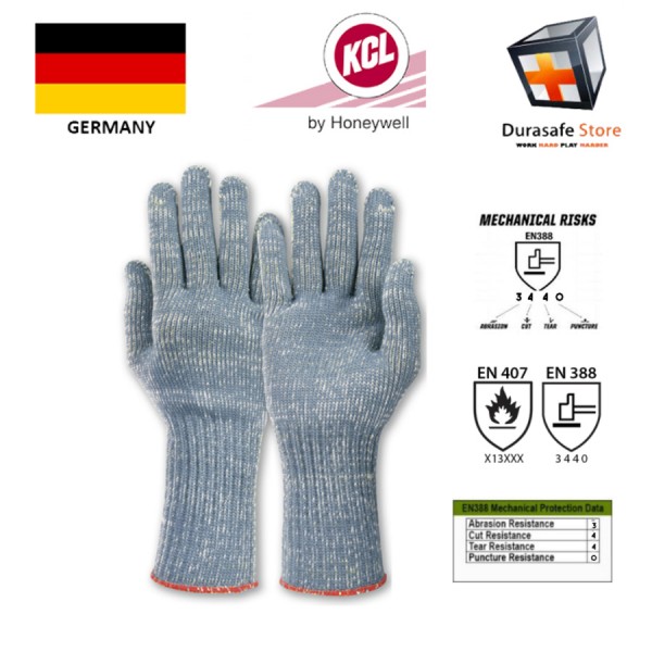 KCL GERMANY 955 Thermoplus Heat Resistant 100°C/212ºF Para-Aramid Long Knit Wrist Glove Grey 13½” Size 9,10