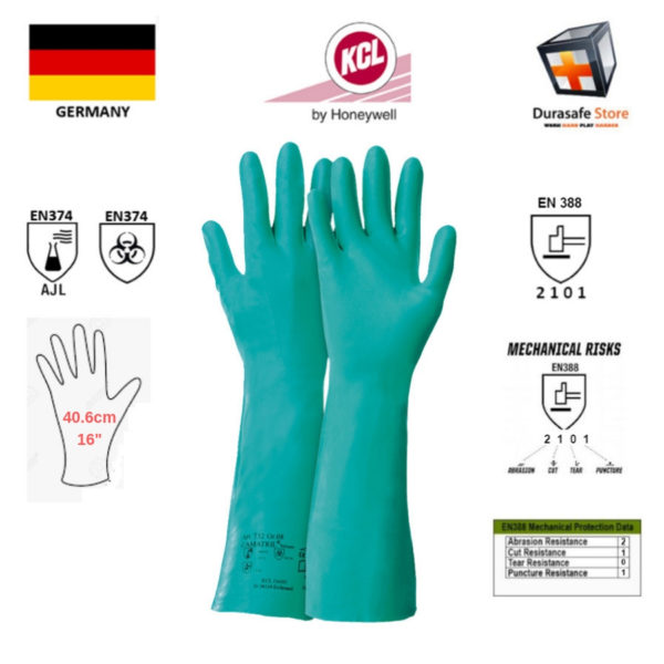 KCL – GERMANY 732 Camatril Chemical Resistant Nitrile Glove Green 16″ Size 8-10