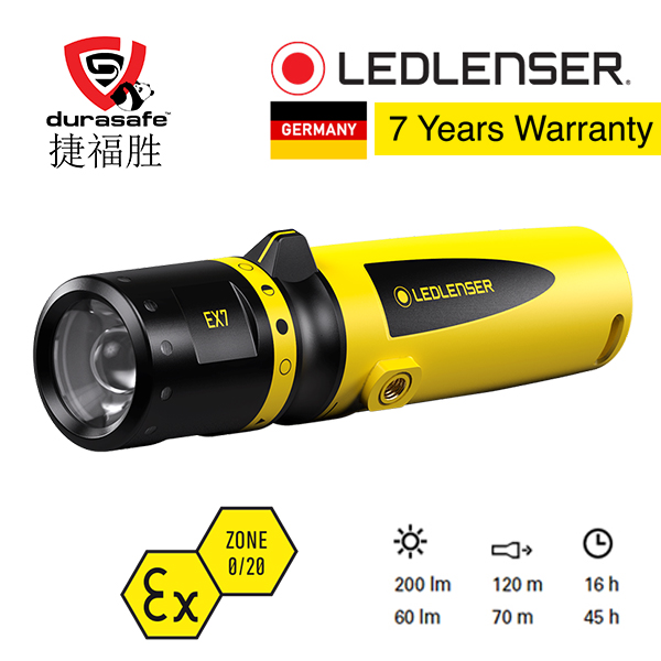 LEDLENSER 500836 EX7 Intrinsically Safe ATEX Zone 0 3AA LED Flashlight 200 Lumens